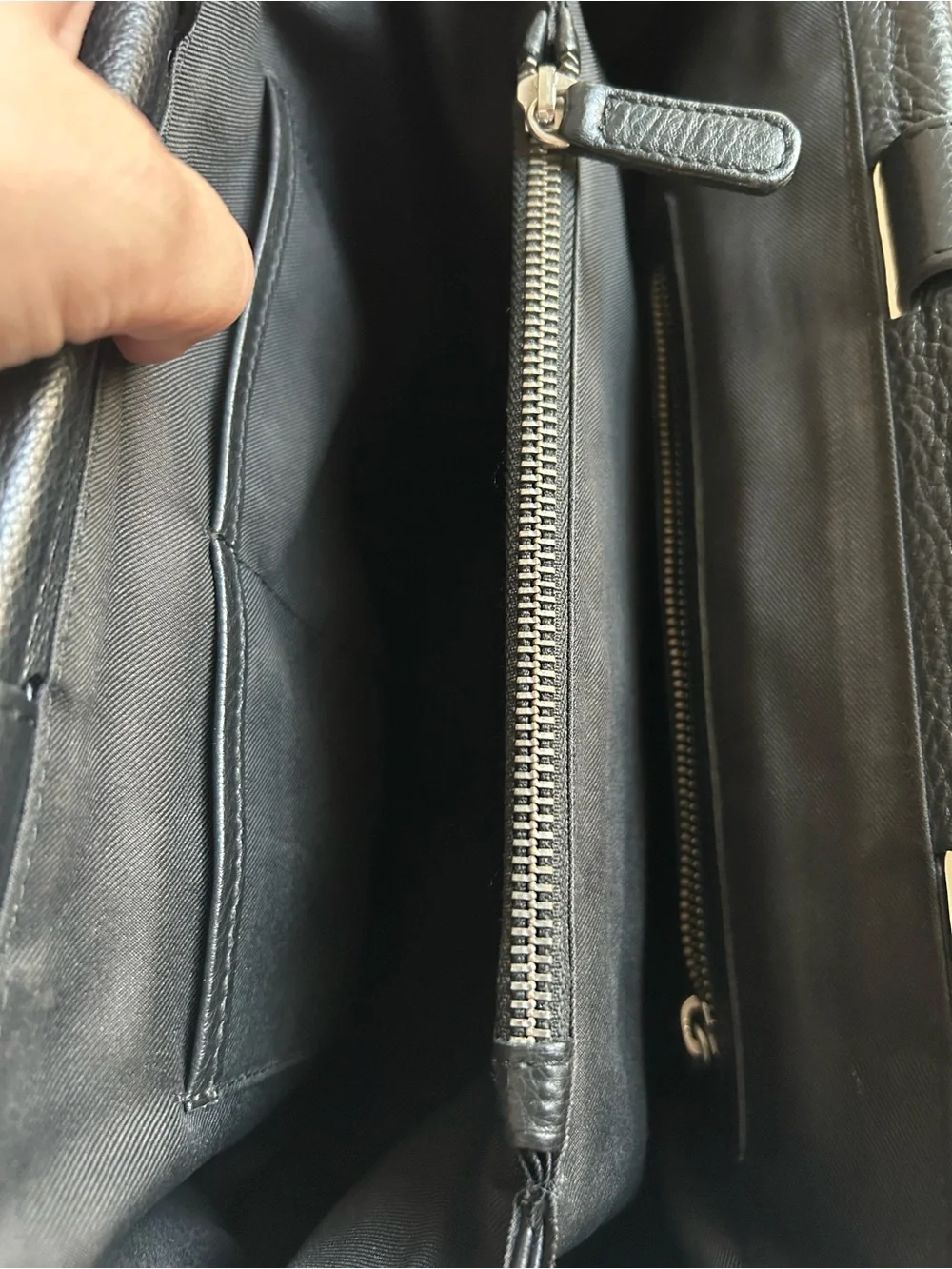 Structured Black Leather Satchel with Polished Hardware